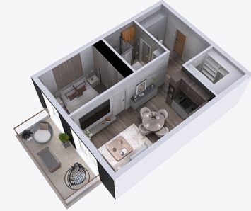 3D   Furnished Floor plan ( No areas)